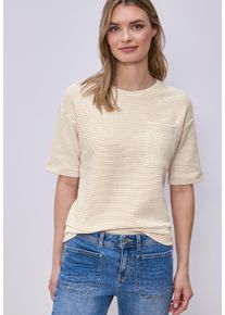 Kurzarmshirt Street One, Damen, Gr. 42, safari beige, Jersey, Obermaterial: 77% Baumwolle, 20% Polyester, 3% Elasthan, gemustert, regular fit normal, Rundhals, Shirts Kurzarmshirt, mit Struktur Muster