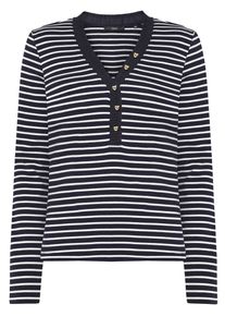 3/4-Arm-Shirt Zero "Ringelshirt mit Knopfleiste", Damen, Gr. 42, blau (dunkelblaucream), Obermaterial: 95% Baumwolle CO(Bio). 5% Elasthan EL., Shirts 3/4-Arm-Shirt