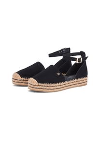 Riemchenballerina Tommy Hilfiger "TH PLATFORM ESPAD SUEDE STRAP", Herren, Gr. 42, schwarz, Veloursleder, Schuhe Riemchenballerina, Sommerschuh, Plateausandalette mit verstellbarem Fersenriemchen