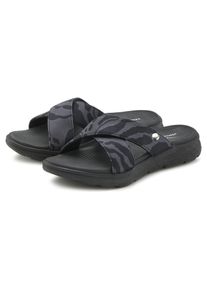 Badepantolette Venice Beach "Sandale, Badeschuh, Sommerschuhe, Badelatsche, Flip Flop, Badeschlappe", Damen, Gr. 42, schwarz (schwarz, grau), Obermaterial: 100% Textilmaterial. Decksohle: 100% Synthetik. Futter: 100% Textilmaterial. Laufsohle: 100% Synthetik, gemustert, mehrfarbig, Schuhe Badepantolette, mit wasserabweisender und leichter Sohle VEGAN