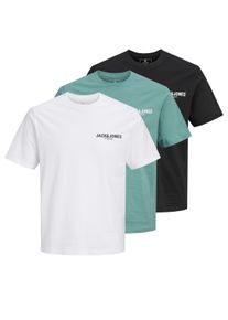 Jack & Jones Rundhalsshirt JACK & JONES "JPRBLAOSCAR SS TEE FST 3PK MP", Damen, Gr. M, sagebrush gr&uuml;n pack:schwarz, wei&szlig;, Jersey, Obermaterial: 100% Baumwolle, bedruckt, regular fit normal, Rundhals, Shirts Rundhalsshirt