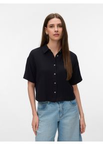 V&eacute;ro Moda Kurzarmbluse VERO MODA "VMNATALI SS CROP SHIRT WVN NOOS", Damen, Gr. XS, schwarz, Web, Obermaterial: 100% Baumwolle, unifarben, taillenbedeckt, Blusen Kurzarmbluse, Baumwolle, verk&uuml;rzte Form
