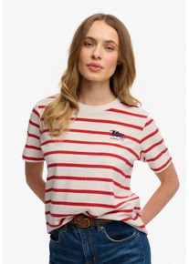 Kurzarmshirt Superdry "Heritage Hamptons Stripe Tee", Damen, Gr. M, rot stripe, Single Jersey, Obermaterial: 100% Baumwolle, gestreift, Rundhals, Shirts Kurzarmshirt