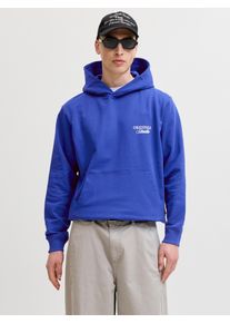 Jack & Jones Kapuzensweatshirt JACK & JONES "JORNORREBRO TYPO BACK SWEAT HOOD SN", Damen, Gr. S, bluing detail:ss26, angeraute Sweatware, Obermaterial: 89% Baumwolle, 11% Polyester, bedruckt, relaxed fit normal, ohne Ausschnitt, Rippb&uuml;ndchen, Sweatshirts Kapuzensweatshirt, mit Print