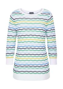 Rundhalspullover GOLDNER "Baumwollpullover mit Wellenmuster", Damen, Gr. 54, blau (blau, gr&uuml;n, gemustert), Obermaterial: 50% Baumwolle CO. 50% Polyacryl PAN., gerade, U-Boot-Ausschnitt, Pullover Rundhalspullover, modische Wellenoptik