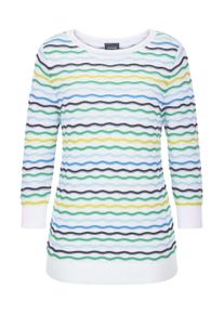 Rundhalspullover GOLDNER "Baumwollpullover mit Wellenmuster", Damen, Gr. 50, blau (blau, gr&uuml;n, gemustert), Obermaterial: 50% Baumwolle CO. 50% Polyacryl PAN., gerade, U-Boot-Ausschnitt, Pullover Rundhalspullover, modische Wellenoptik