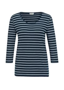 3/4-Arm-Shirt GOLDNER "Kurzgr&ouml;&szlig;e Jerseyshirt mit Rundhals", Damen, Gr. 24, blau (marine, wei&szlig;, geringelt), Obermaterial: 95% Baumwolle CO. 5% Elasthan EL., normal, Tubular, Shirts 3/4-Arm-Shirt, Garngef&auml;rbte und dadurch farbbest&auml;ndige Ringel