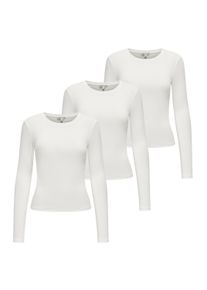 Longsleeve Only "Longsleeve ONLRILEY O-NECK TOP 3P 3er Pack", Damen, Gr. L, wei&szlig; (ecru), Obermaterial: 96% Baumwolle CO. 4% Elasthan EL., Shirts Longsleeve