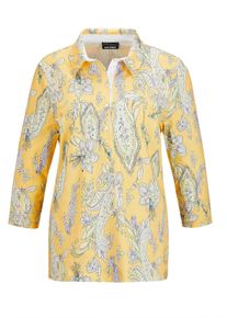 Kurzarmshirt GOLDNER "Kurzgr&ouml;&szlig;e Druckshirt mit Paisley-Muster", Damen, Gr. 25, gelb (gelb, gemustert), Obermaterial: 94% Baumwolle CO. 6% Elasthan EL., normal, Sonstiges, Shirts Kurzarmshirt, Knopfleiste