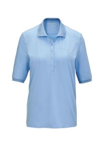 Poloshirt GOLDNER "Kurzgr&ouml;&szlig;e Baumwollshirt mit Glitzerstickerei", Damen, Gr. 19, blau (himmelblau), Obermaterial: 94% Baumwolle CO. 6% Elasthan EL., Rippe, Shirts Poloshirt, Ohne