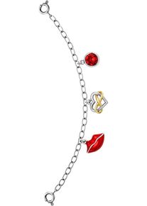 Uhrencharmeinh&auml;nger JULIE JULSEN "Charming Red Lips, JJCG28645-4", silber (silberfarben, rot), Schmuck-Wechselteile, HerrenL:10cm, Messing, Uhrencharmeinh&auml;nger, Herz, Unendlichkeit, Uhrenkette, Accessoire, Geschenkidee, L:10cm
