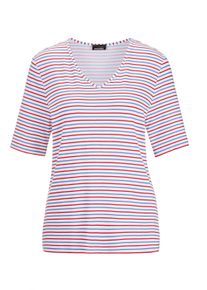 Kurzarmshirt GOLDNER "Kurzgr&ouml;&szlig;e Maritimer Streifenlook mit V-Ausschnitt", Damen, Gr. 24, rot (rot, wei&szlig;, geringelt), Obermaterial: 95% Viskose CV. 5% Elasthan EL., gerade, V-Ausschnitt, keine/nicht relevant, Shirts Kurzarmshirt, Sonstige