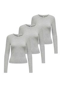 Longsleeve Only "Longsleeve ONLRILEY O-NECK TOP 3P 3er Pack", Damen, Gr. L, grau, Obermaterial: 96% Baumwolle CO. 4% Elasthan EL., Shirts Longsleeve