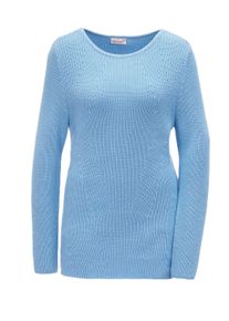 Strickpullover GOLDNER "Kurzgr&ouml;&szlig;e Baumwollpullover mit Patentgrobstrick", Damen, Gr. 19, blau (regattablau), Obermaterial: 100% Baumwolle CO., U-Boot-Ausschnitt, Rippe, Pullover Strickpullover, Ohne