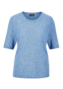Kurzarmpullover GOLDNER "Feinstrickpullover mit Rundhals", Damen, Gr. 54, blau (himmelblau), Obermaterial: 100% Kaschmir WS., eng Rippe, Pullover Kurzarmpullover, Aufwendig in Form gestrickt