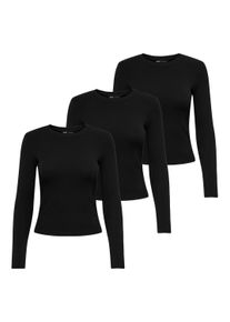 Longsleeve Only "Longsleeve ONLRILEY O-NECK TOP 3P 3er Pack", Damen, Gr. L, schwarz, Obermaterial: 96% Baumwolle CO. 4% Elasthan EL., Shirts Longsleeve