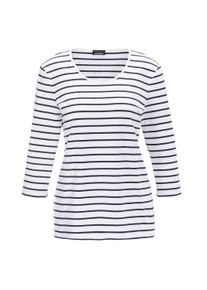 3/4-Arm-Shirt GOLDNER "Jerseyshirt mit Rundhals", Damen, Gr. 38, wei&szlig; (wei&szlig;, marine, geringelt), Obermaterial: 95% Baumwolle CO. 5% Elasthan EL., normal, Tubular, Shirts 3/4-Arm-Shirt, Garngef&auml;rbte und dadurch farbbest&auml;ndige Ringel
