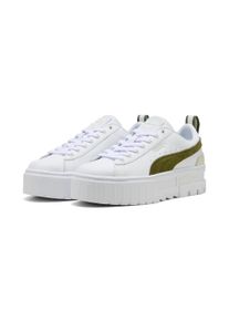 Sneaker Puma "MAYZE LTH WN'S", Damen, Gr. 42,5, Puma wei&szlig;, olive gr&uuml;n, Leder, unifarben, Schuhe Sneaker, mit Plateau-Sohle, herausnehmbare Innensohle
