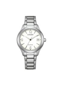 Solaruhr Citizen "Elegance", silberfarben, wei&szlig;, Armbanduhren, Damen, Solaruhr, Armbanduhr, Damenuhr, Edelstahlarmband, analog, Big Date