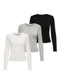 Longsleeve Only "Longsleeve ONLRILEY O-NECK TOP 3P 3er Pack", Damen, Gr. M, bunt (schwarz, ecru, grau), Obermaterial: 96% Baumwolle CO. 4% Elasthan EL., Shirts Longsleeve
