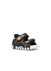 Lauflernschuh Geox "B SANDAL IUPIDOO BOY", M&auml;dchen, Gr. 25, dunkelgr&uuml;n, orange, Lederimitat, Textil, Mesh, bestickt, Basic, Schuhe Lauflernschuh, Babyschuh mit Klettverschluss, Gr&ouml;&szlig;enschablone zum Download