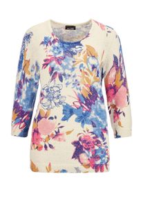 2-in-1-Pullover GOLDNER "Strick aus Baumwolle, floraler Print", Damen, Gr. 54, wei&szlig; (wei&szlig;, gemustert), Obermaterial: 60% Polyester PES. 40% Baumwolle CO., normal, Sonstiges, Pullover 2-in-1-Pullover, Ohne