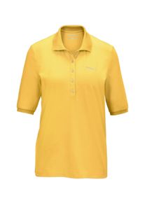 Poloshirt GOLDNER "Kurzgr&ouml;&szlig;e Baumwollshirt mit Glitzerstickerei", Damen, Gr. 25, gelb (honig), Obermaterial: 94% Baumwolle CO. 6% Elasthan EL., Rippe, Shirts Poloshirt, Ohne