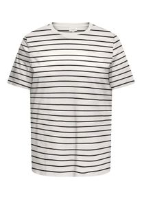 Rundhalsshirt Only CARMAKOMA "CARBLOOM LIFE S/S TOP JRS", Damen, Gr. XL, cloud dancer stripes:(dina) schwarz, Jersey, Obermaterial: 100% Baumwolle, gestreift, regular fit normal, Rundhals, Shirts Rundhalsshirt