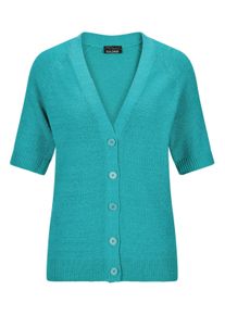Strickjacke GOLDNER "Damen Cardigan in Pink, Halbarm", Herren, Gr. 40, smaragd, Obermaterial: 57% Polyacryl PAN. 26% Polyester PES. 17% Baumwolle CO., gerade, V-Ausschnitt, Raglan&auml;rmel Rippe, Strickjacken Strickjacke, Tonale Kn&ouml;pfe