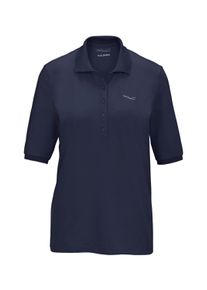 Poloshirt GOLDNER "Kurzgr&ouml;&szlig;e Baumwollshirt mit Glitzerstickerei", Damen, Gr. 23, blau (marine), Obermaterial: 94% Baumwolle CO. 6% Elasthan EL., Rippe, Shirts Poloshirt, Ohne