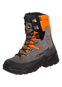Sicherheitsschuh ToWorkFor "Forststiefel" Gr. 39, grau (grau, orange), 39, Obermaterial: 50% Rindsleder Leather cow. 50% Lammleder LEL., Schuhe, Sicherheitsschuh