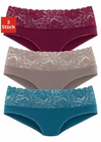 Slip Vivance, Herren, Gr. 48/50, bunt (taupe, petrol, bordeaux), Single Jersey, Obermaterial: 95% Baumwolle, 5% Elasthan. Spitze: 93% Polyamid, 7% Elasthan (LYCRA), unifarben, bequem, Unterhosen Slip, aus elastischer Baumwolle mit floraler Spitze