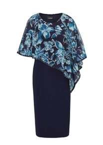 Etuikleid GOLDNER "Elegantes Abendkleid mit Pailletten", Damen, Gr. 54, N-Gr, blau (marine, mykonosblau, gebl&uuml;mt), Obermaterial: 92% Polyester PES. 8% Elasthan EL., festlich, 3/4 Arm, Kleider Etuikleid, Chiffon&uuml;berwurf mit schimmerndem Paillettenbesatz