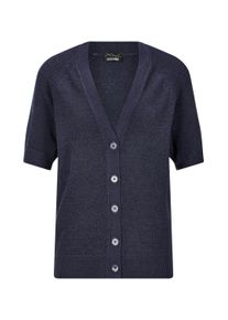 Strickjacke GOLDNER "Kurzgr&ouml;&szlig;e Damen Cardigan in Pink, Halbarm", Herren, Gr. 19, marine, Obermaterial: 57% Polyacryl PAN. 26% Polyester PES. 17% Baumwolle CO., gerade, V-Ausschnitt, Raglan&auml;rmel Rippe, Strickjacken Strickjacke, Tonale Kn&ouml;pfe