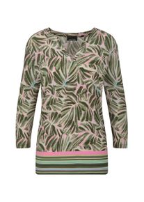 Print-Shirt GOLDNER "Jerseyshirt mit floralem Design", Damen, Gr. 54, gr&uuml;n (khaki, gemustert), Obermaterial: 95% Viskose CV. 5% Elasthan EL., figurumspielend, V-Ausschnitt, Shirts Print-Shirt, stretchbequemer Viskosejersy