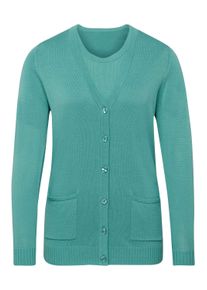 Strickpullover GOLDNER "Strickset aus Jacke, Halbarmpullover", Damen, Gr. 38, gr&uuml;n (eukalyptus), Obermaterial: 50% Baumwolle CO. 50% Polyacryl PAN., normal, V-Ausschnitt, Rippe, Pullover Strickpullover, Pulli und Jacke im Set - auch einzeln kombinierba