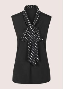 Madeleine Mode Kurzarmshirt MADELEINE "Jerseyshirt Elegantes Blusenshirt mit Schluppe", Damen, Gr. 44, schwarz (schwarz, wollwei&szlig;), Obermaterial: 95% Viskose CV. 5% Elasthan EL., Modern, gerade, V-Ausschnitt, Shirts Kurzarmshirt, Gepunktete Schluppe