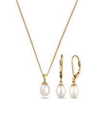 Ohrring und Ketten Set Elli "Schmuckset S&uuml;&szlig;wasserperlen Wei&szlig; 925 Sterling Silber" Gr. 45, gold, Schmuck_Sets, Herren, 45, Ohrring und Ketten Set