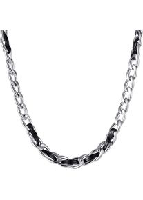 Edelstahlkette Firetti "Schmuck Geschenk Edelstahl Leder Halsschmuck Halskette Panzerkette", schwarz (edelstahlfarben, schwarz), Halsketten, Damen, Edelstahl Leder, L: 55 B: 10mm, Edelstahl, Leder, Edelstahlkette, B:10mm