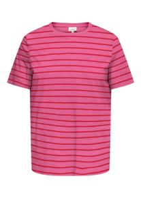 Rundhalsshirt Only CARMAKOMA "CARBLOOM LIFE S/S TOP JRS", Damen, Gr. XL, wild orchid stripes:(dina) tomato puree, Jersey, Obermaterial: 100% Baumwolle, gestreift, regular fit normal, Rundhals, Shirts Rundhalsshirt