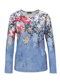 Print-Shirt GOLDNER "Kurzgr&ouml;&szlig;e Druckshirt mit floralem Muster", Damen, Gr. 19, rot (rot, rauchblau, gemustert), Obermaterial: 95% Viskose CV. 5% Elasthan EL., normal, Sonstiges, Shirts Print-Shirt, Ohne