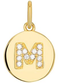 Buchstabenanh&auml;nger Amor "A-Z", gold (gelbgoldfarben, kristallwei&szlig;, kristallwei&szlig;), Schmuckanh&auml;nger, Damen, M, Silber 925 (Sterlingsilber), 0,75 g, Buchstabenanh&auml;nger, mit Zirkonia (synth.)