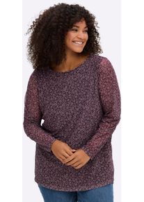 Langarmshirt sheego "Mesh-Shirt", Damen, Gr. 40/42, aubergine, mauve, bedruckt, 96% Polyester, 4% Elasthan, bedruckt, gebl&uuml;mt, gemustert, mehrfarbig, U-Boot-Ausschnitt, Shirts Langarmshirt