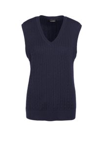 Pullunder GOLDNER "Elegante Zopfstrickweste, V-Ausschnitt", Damen, Gr. 50, blau (dunkelmarine), Obermaterial: 50% Baumwolle CO. 50% Polyacryl PAN., V-Ausschnitt, Sonstiges, Pullover Pullunder, Tolles Kombinationstalent