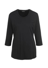 3/4-Arm-Shirt GOLDNER "Baumwollshirt mit Schmucksteinen", Damen, Gr. 44, schwarz, Obermaterial: 95% Baumwolle CO. 5% Elasthan EL., normal, Tubular, Shirts 3/4-Arm-Shirt, Mit Schmucksteinchen veredelt