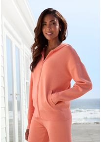 Strickjacke ELBSAND, Herren, Gr. 32/34, aprikose, Feinstrick, Obermaterial: 50% Viskose, 28% Polyester, 22% Nylon, meliert, unifarben, bequem h&uuml;ftlang, Rippstrickb&uuml;ndchen, Strickjacken Strickjacke, aus hochwertigem Strick, Loungewear