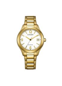 Solaruhr Citizen "Elegance", goldfarben, wei&szlig;, Armbanduhren, Damen, Solaruhr, Armbanduhr, Damenuhr, Edelstahlarmband, analog, Big Date