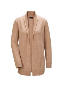 Strickjacke GOLDNER "Kurzgr&ouml;&szlig;e Langarm Cardigan aus Merino", Herren, Gr. 20, beige (beige, melange), Obermaterial: 100% Schurwolle WV., figurumspielend, weit Rippe, Strickjacken Strickjacke, Schalkragen