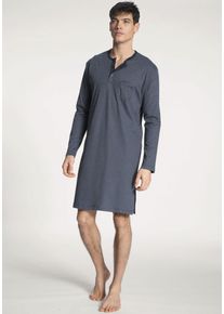 Nachthemd Calida "Relax Streamline", Damen, Gr. S (46/48), N-Gr, blau (schwarz sapphire), Interlock, Obermaterial: 100% Baumwolle, gestreift, normal kniefrei, Rundhals, Kleider Nachthemd, seitliche Schlitze, Interlock-Qualit&auml;t, Langarm, Knopfleiste