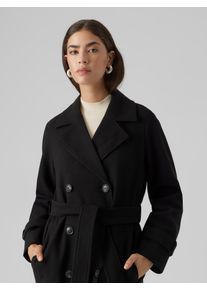 V&eacute;ro Moda Trenchcoat VERO MODA "VMFORTUNEVEGA LONG TRENCHCOAT GA NOOS", Damen, Gr. S, schwarz, Web, Obermaterial: 100% Polyester, unifarben, knieumspielend, V-Ausschnitt, M&auml;ntel Trenchcoat